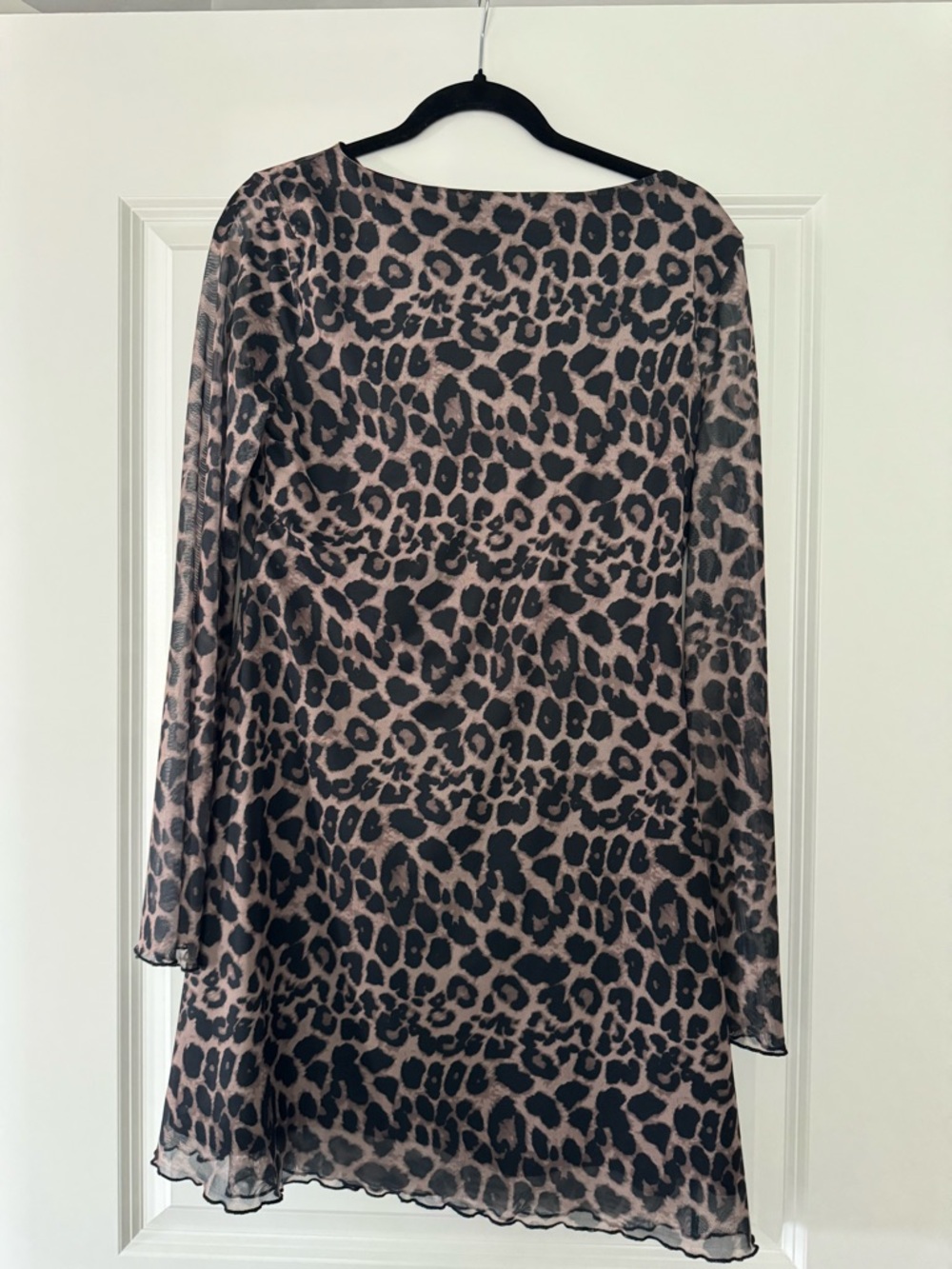 Sheer Leopard Print Long Sleeve Tunic - Black & Taupe